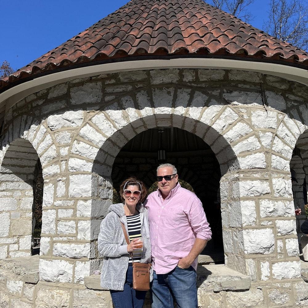 Veronique and Dan at a historic stone chapel
